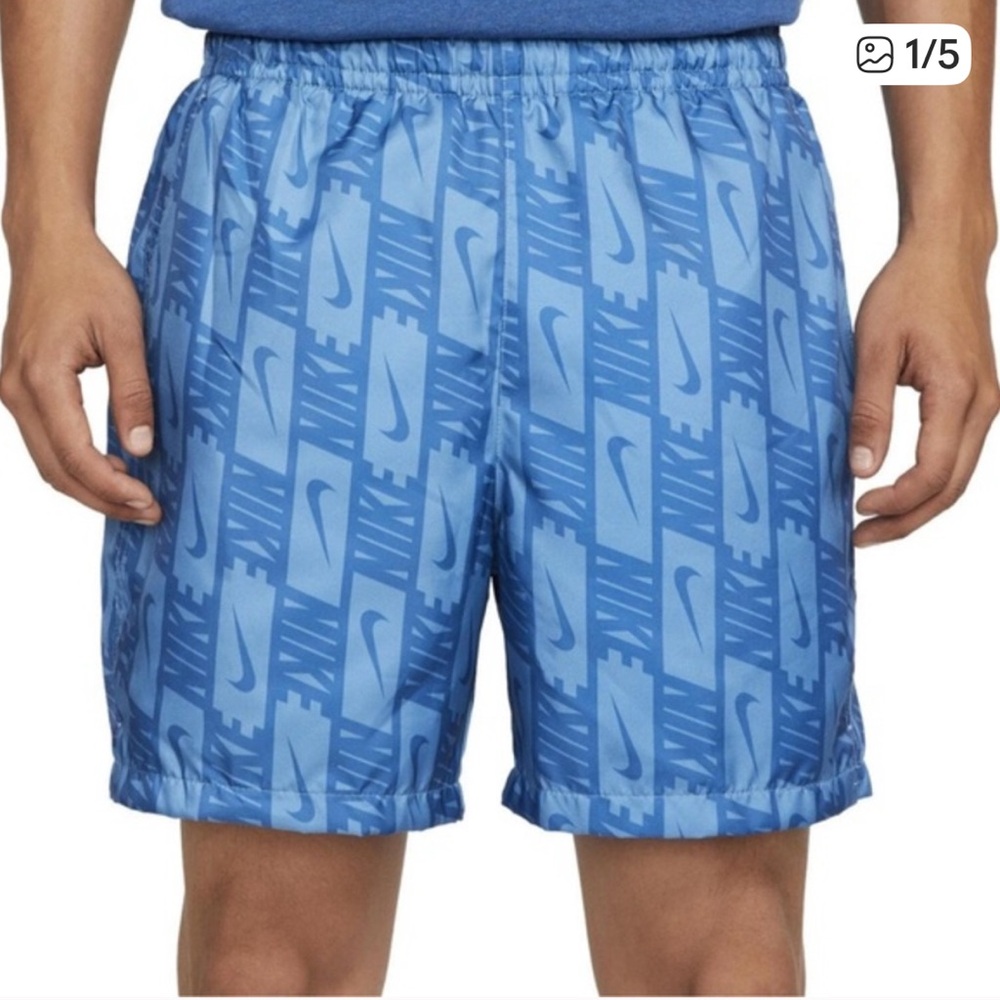 Nike Sportswear Men XL Woven Flow Shorts a Blue Colorway Monogram Print Like New